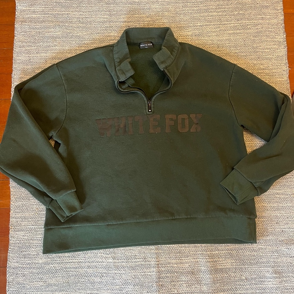 White Fox Dark Green High Standard Zip Front Sweater Quarter Zip Sweatshirt S/M